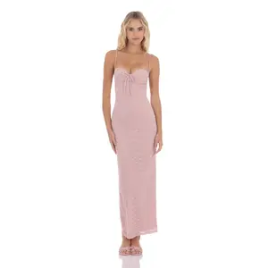 Lace Open Back Maxi Dress in Dusty Rose