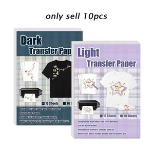 Iron on Heat Transfer Paper for T Shirts 10 Sheets A4 Printable Heat Transfer Light Dark Fabricfor Inkjet & Laserjet Printer