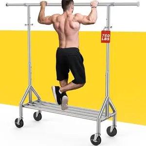 Upgraded 100% Stainless Steel Clothing Rack Load 760LBS, Heavy Duty Clothes Racks with Larger & Sturdy Wheel, Extendable & Adjustable Rolling Garment with Shelves for Hanging Portable Closet Rack FYBEE