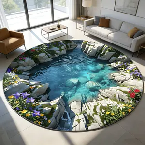 3D Realistic Landscape Round Carpet, Immersive Natural Scenery Living Room Sofa Mat, Bedroom Bedside Decorative Rug, High-Definition Anti-Slip, Floral Insect Rug