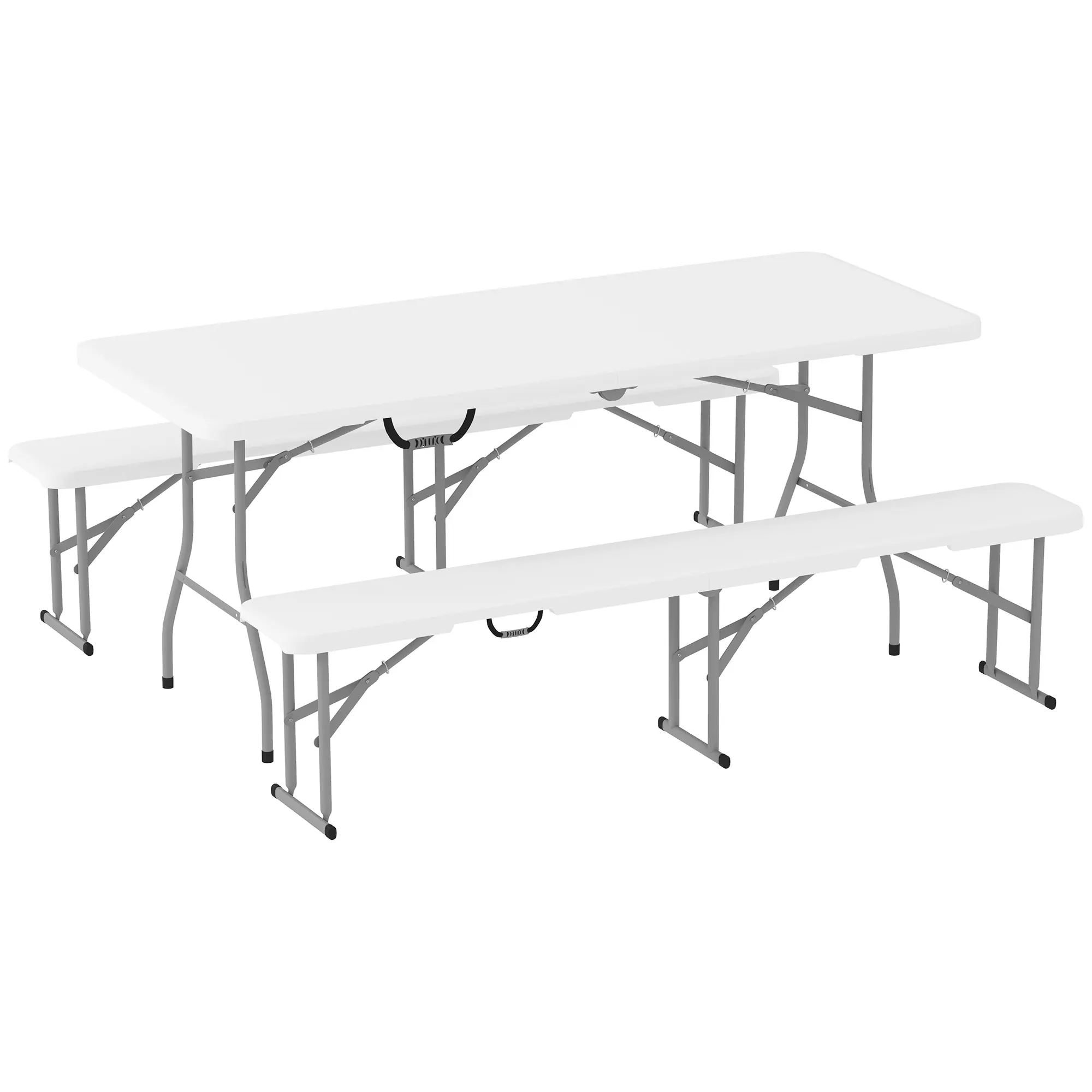Outsunny 6FT 3-Piece Portable Picnic Table Bench Set, Folding Camping Table and Chairs with Carrying Handles for Indoor Outdoor Use, Camping, BBQ, Party, Event, White