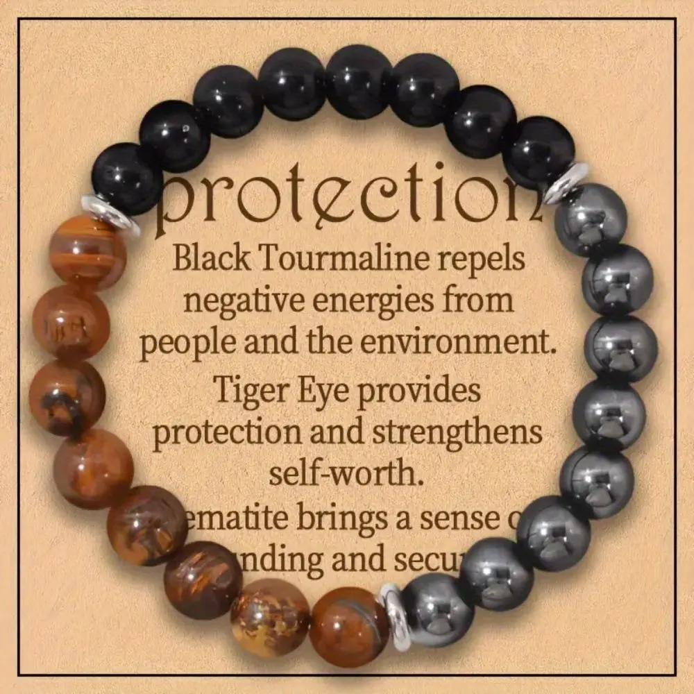 Handmade Triple Protection Bracelet Unisex Style Tiger Eye Stone Iron Gallstone Bracelet Mother's Day, Couple Bracelet Vintage Beads Bracelet Gift