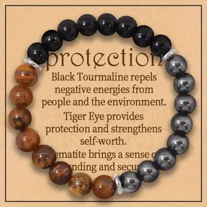 Handmade Triple Protection Bracelet Unisex Style Tiger Eye Stone Iron Gallstone Bracelet Mother's Day, Couple Bracelet Vintage Beads Bracelet Gift