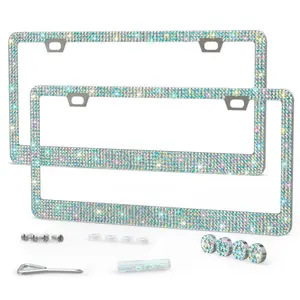 Bling Rhinestone License Plate Frames 2 Pack Sparkly Car Accessory for Women with 1000+ Rhinestones Universal Fit for US Plates
