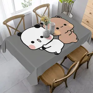 1pc Dudu Bear And Bubu Panda Cute Couple Table Cover Country Printed Table Cover Table Cover for Indoor, Outdoor, Everyday, Party, Lunch, Dinner Decor Decoration 35in*55in Size