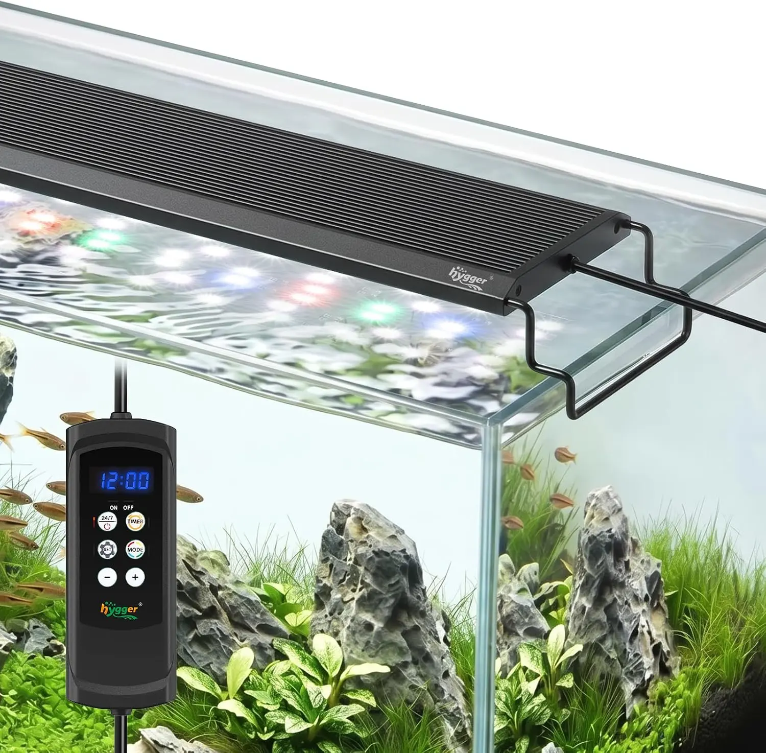 hygger Aquarium Light, 26W Full Spectrum Fish Tank LED Light, 24 H Remote Control Adjustable Timer, Brightness and Color, Extendable Bracket, Power-Off Memory Plant Growth Lamp, Fits 18-24 Inch Tank