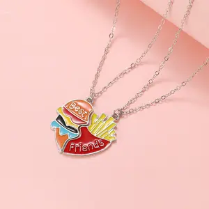 Creative Rainbow Color Hamburger French Fries Love Separate Necklaces for Men and Women Best Friends Couple Necklaces