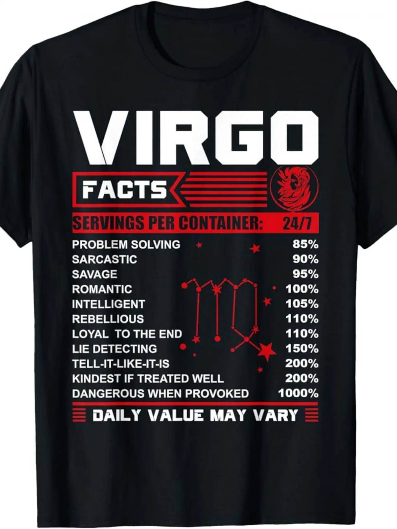 Virgo Zodiac Sign T-Shirt - , Short Sleeve, Crew Neck, Retro Style, with a Fun Birthday Gift Design, Suitable for All Seasons, Men'S Casual Wear, Plus Size