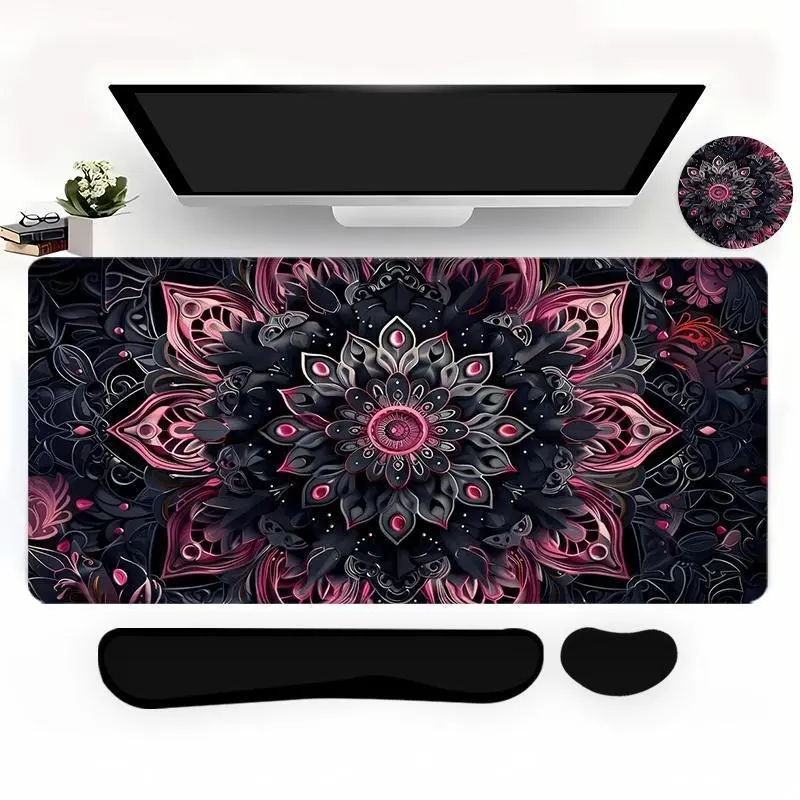 Pink Black Mandala XXL Gaming Mouse Pad – Large Extended Desk Mat 35x16 Inch Non-Slip