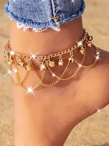 Vintage Bell Multi-Layer Chain Anklet, Alloy Jewelry Series, Butterfly Pattern, Sweet Style, Perfect for Vacation