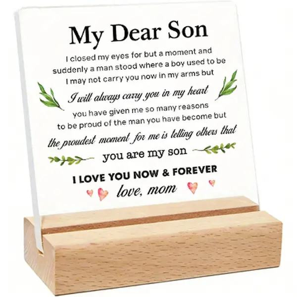 Elegant Rectangular Acrylic Desktop Plaque - Practical, Meaningful Durable Customizable Adult Mom-to-Son Birthday Gift with "I Closed My Eyes for But a Moment" Message, Home Office Indoor Accessory