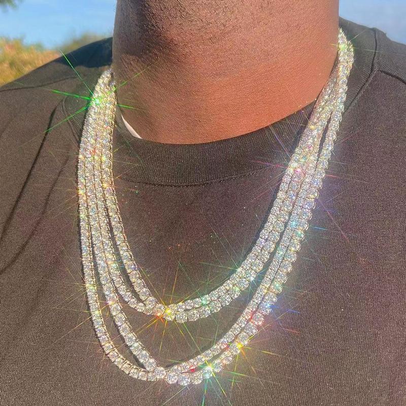 [Tennis Chain] Premium Unisex Moissanite Tennis Necklace for Men Original 925 Sterling Silver Hip Hop Tennis Bracelets for Women