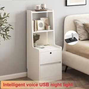 Nightstand with Charging Station, Smart Nightstand with Night Light, Modern Night Stand with Bookshelf, Bedside Tables with Storage Cabinet for Bedroom, White