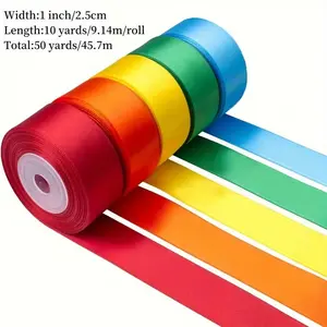 Silk Satin Ribbon Set - 5 Rolls, 2.54cm Wide, 9.14m Per Roll, Total 45.72m, Ideal for Crafts, Gift Wrapping, Hair Accessories, Wedding Bouquets, Garland Ribbon