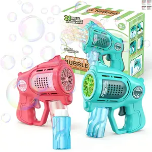 21-Hole Automatic Water Absorption Mini Space Electric Bubble Machine  with 1 Bottles Solution  Bubble Gun for  Kids 3-8  Party Favors Summer Outdoors Wedding Toys Gifts for Boys Girls