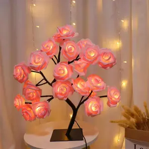 Romantic glowing rose tree, USB plug-in model, suitable for home decoration, party atmosphere lights, send friends birthday gift small table lamp, bedroom, living room decorations