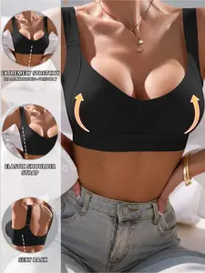 Seamless Womens Bra Wide Straps Built In Bra Comfortable Wide Shoulder Straps Soft Support Wire Free Leisure Underwear Wirefree Bra Solid Backless Bra Soft Comfy Bra