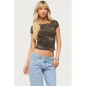 Lumielle Camo Boat Neck Top