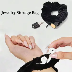 Multifunctional Hair Tie Organizer Pouch with Zipper & Hidden Pocket, Stylish Fabric Storage for Hair Accessories