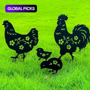 Rooster & Chick Design Garden Decoration, Exterior Decorative Statues, Garden Sculptures Statues, Creative Chicken Family Insert for Lawn & Garden Craft, Garden Decoration Supplies #GLOBAL PICKS
