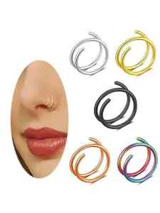 Women Stainless Steel Nose Ring Set, Random Pattern Design, Perfect for Beach Vacation & Party Wear, All-Season Accessory