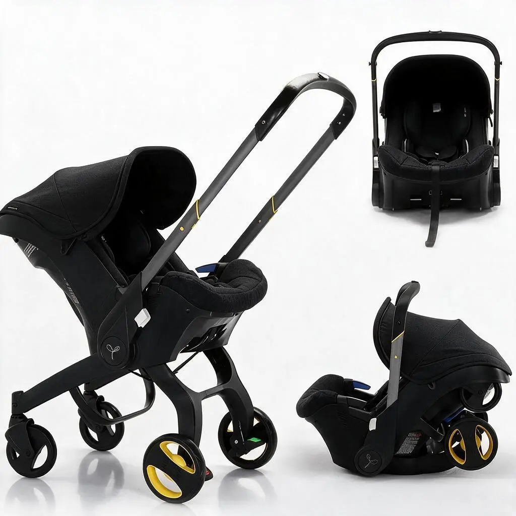 Alloy Metal Newborn-Toddler Stroller, Foldable Legs, 1-Click Contraction, Adjustable Bassinet Pushchair with Chest Clip, 4-Wheel Baby Travel Gear