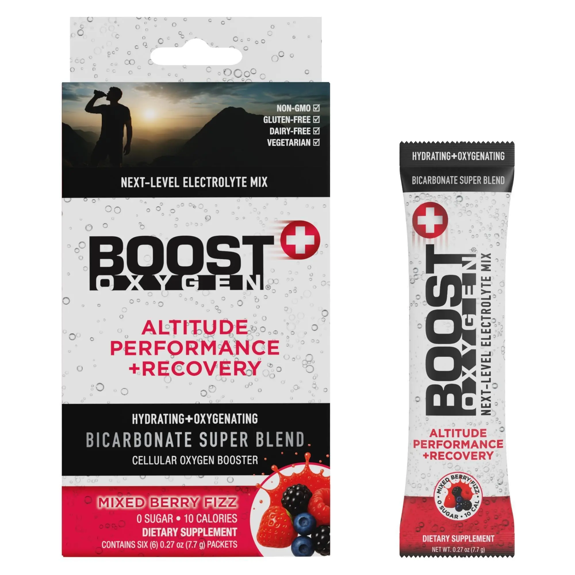 Boost Oxygen® Next Level Hydrating Beverage Packet - Mixed Berry 6-Pack (12-20 fl oz), 0 Sugar, Sugar-Free, Low Calories, Dairy-Free, Bicarbonate Super Blend & Electrolytes for Altitude Performance