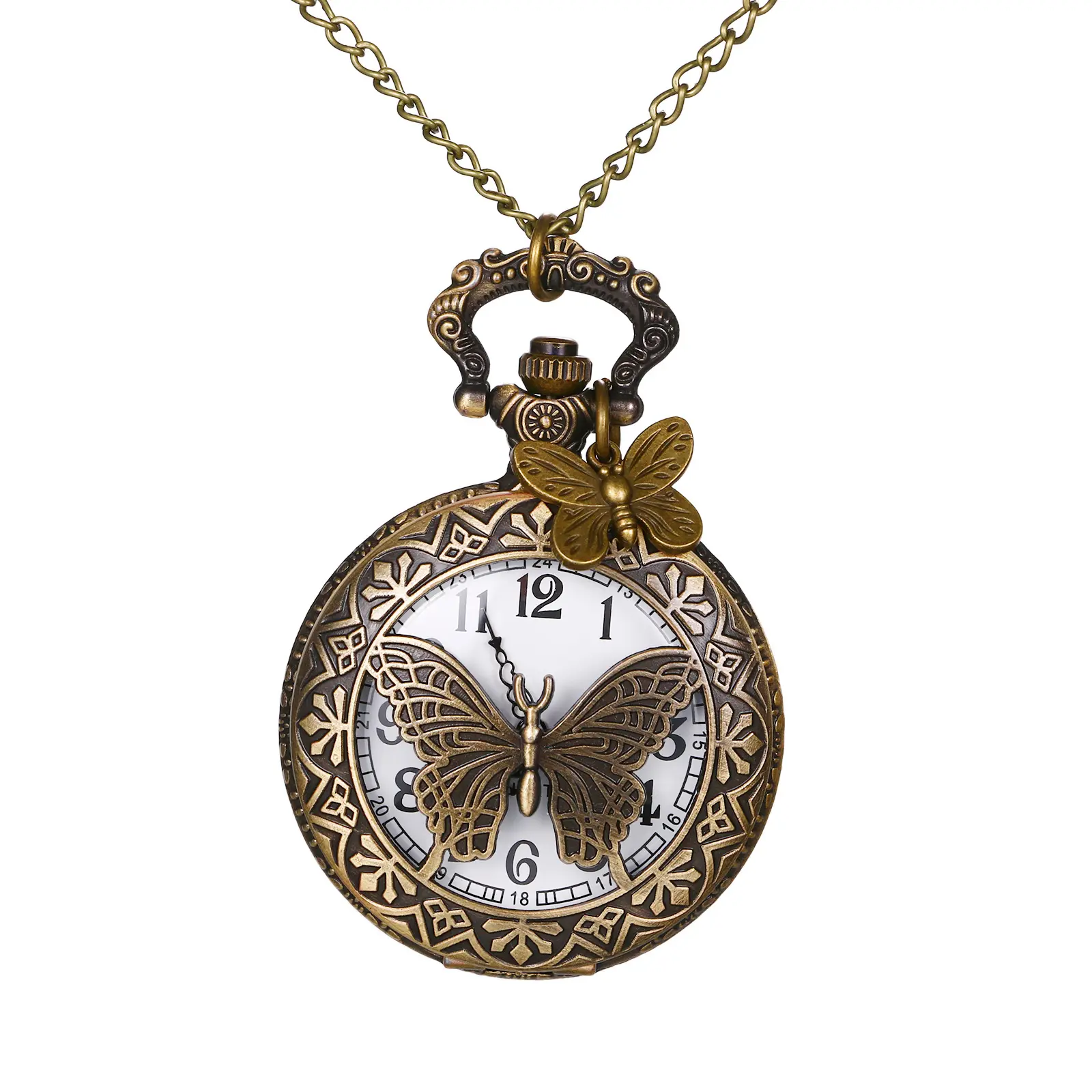 OIDEA Butterfly Skeleton Pocket Watch - Unisex Retro Analog Quartz Watch, Trendy Exquisite Vintage Fashion Half Hunter Timepiece with Arabic Numeral Dial, Embossed Hollow Carving, Fob Chain, Trendy Exquisite Watch summerwins