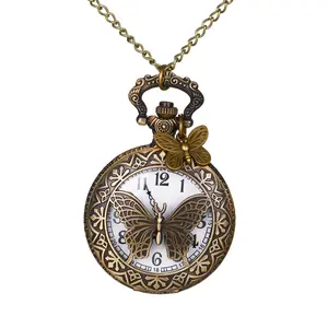 Butterfly Skeleton Pocket Watch: Men Women Arabic Numeral Dial Embossed Hollow Carving Fob Half Hunter Timepiece With Chain