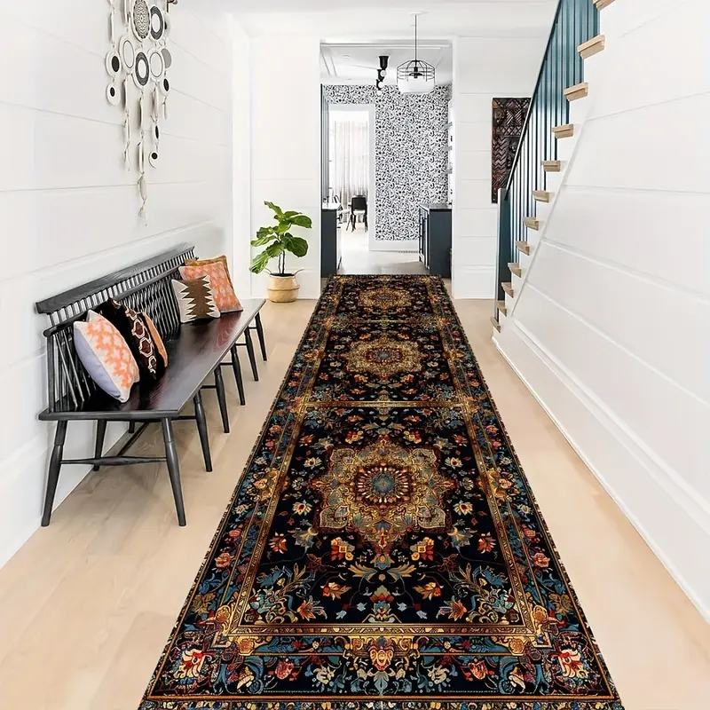 [Vintage Persian Rug] Crystal Velvet Vintage Persian Rug - Non-Slip Washable Stylish Bohemian Hallway Rug, Can Be Used For Home Office, Living Room, Sink Laundry, Spring Decor, Bedroom, Sofa Seat Floating Window Holiday