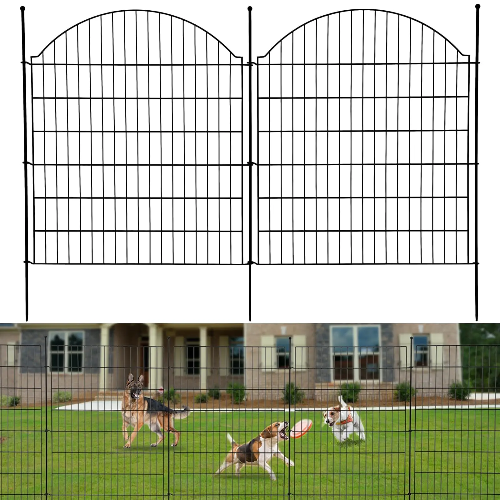 Garvee 10-Panel No-Dig Welded Iron Garden Fence, 32in(H)x23.6ft(L) Rustproof Metal Animal Barrier with Ground Stakes, Expandable Size Outdoor Vegetable Garden Decorative Fences for Patio Borders, Fence Panel