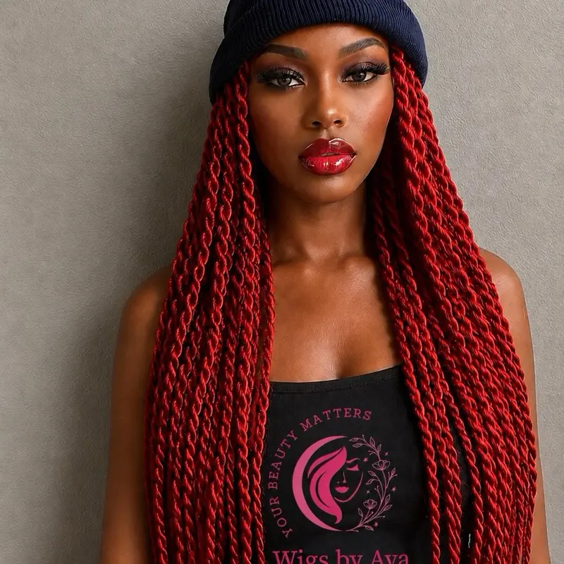26-inch Glueless Senegalese Twists Hat Wig, Easy Install, Durable and Comfortable, Easy to Remove, Full Handmade Fashion Accessory Hair Extension.
