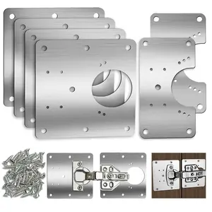 Cabinet Hinge Repair Plate for Kitchen, Door Hardware, Stainless Steel Cabinet Hinge Fixing Plate with Mounting Screws, Durable and Reliable Heavy Duty Cabinet Support Bracket Kit
