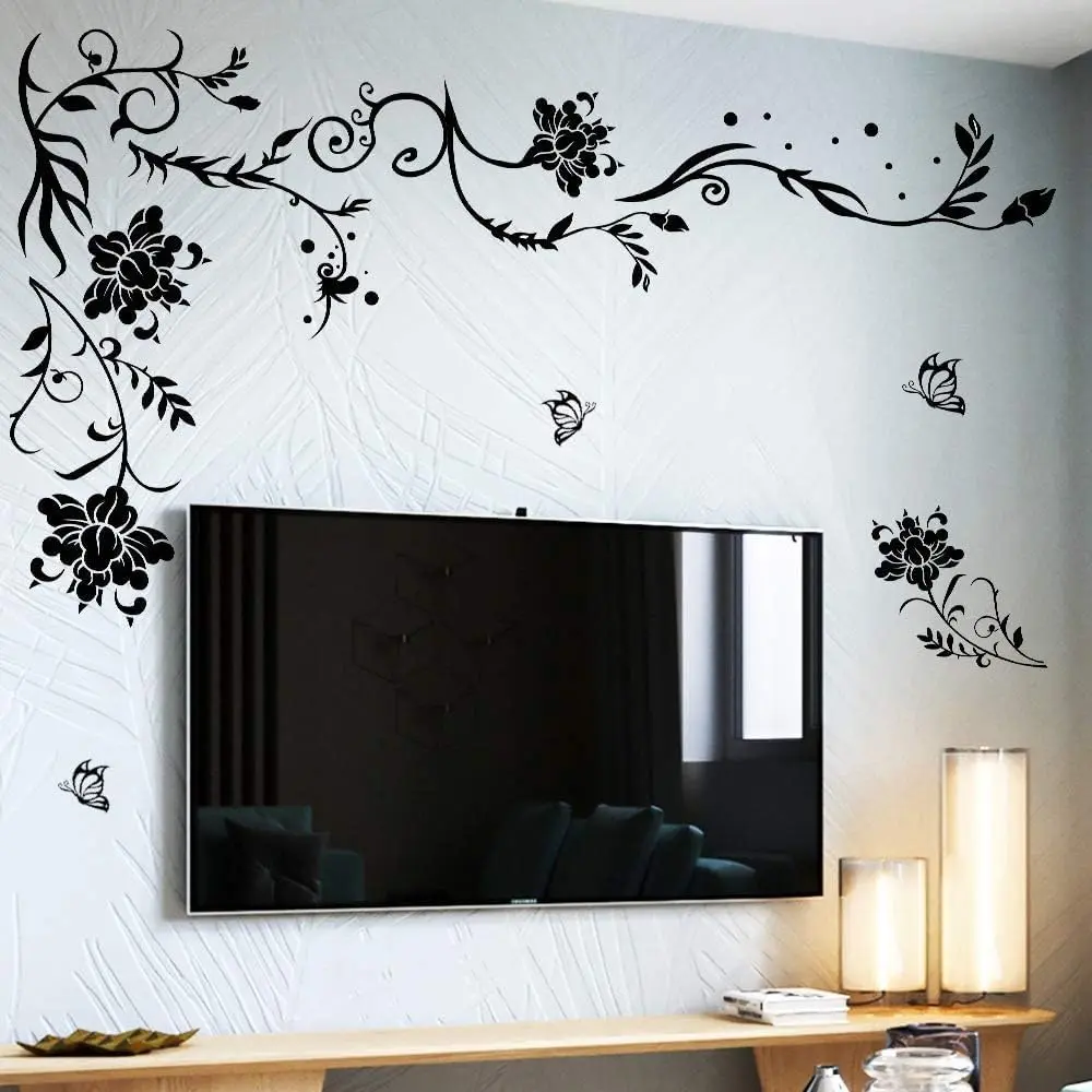 & Butterflies Wall  - DIY Black & Floral Wall Stickers for Bedrooms & Living Rooms