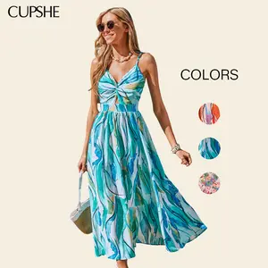 CUPSHE TikTokShopSpringGlowUp Easy Radiance Abstract Print V-Neckline Sleeveless Maxi Dress Romantic Summer Vacation Beach Outfit SpringStatements Casual Womenswear Womensfashion