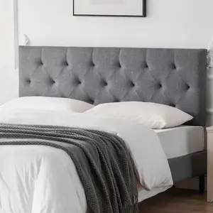 Linen Upholstered Headboard , Modern Diamond Tufting Solid Wood Queen Headboard Only, Adjustable Height from 37” to 51” Head Board, Bed Frame or Wall Mount Headboards