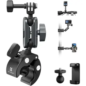 K&F CONCEPT Super Clamp Camera Mount with 360 °   Dual Ball Head, Bike/Motorcycle Handlebar Mount Compatible with DJI Action 6/5/4/3, Hero 13/12/11/10, 360 X5 X4