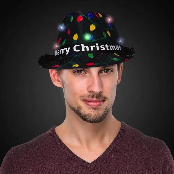 LED Merry Christmas Fedora Hat with Colorful Lights