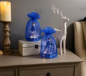 Mr. Christmas (2) 6" Twinkling Glass Nostalgic Trees with Gift Bags