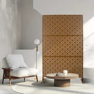 Brown Hammertone Freestanding Corrosion-Resistant Metal Room Dividers, 48"L×16"W×76"H Steel Decorative Backdrop Large Slat Panel Fence, for Indoor Outdoor Use