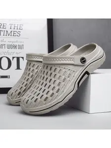 Simple black and white line hole shoes men 's men 's shoes with back shoe lace outside wear baotou slippers