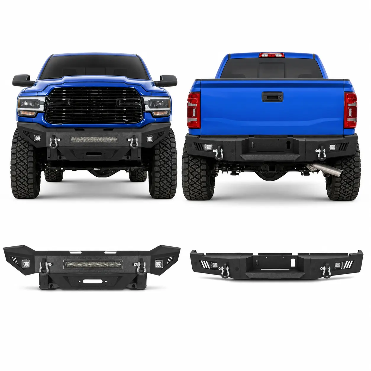 MONOKING Front and Rear Bumper Set for 2019-2021 Ram 2500 3500 Gas Models, Heavy Duty Steel Bumpers with LED Lights, D-Rings and Winch Plate, Textured Black