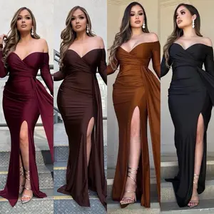 Sabrina Elegant Gown Formal Dress with High Slit and Sweetheart Neckline Available in Burgundy Brown and Black