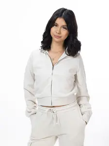 Cropped Jacket - Soft Comfortable Fabric Full Front Zipper Relaxed Fit Versatile Everyday Essential