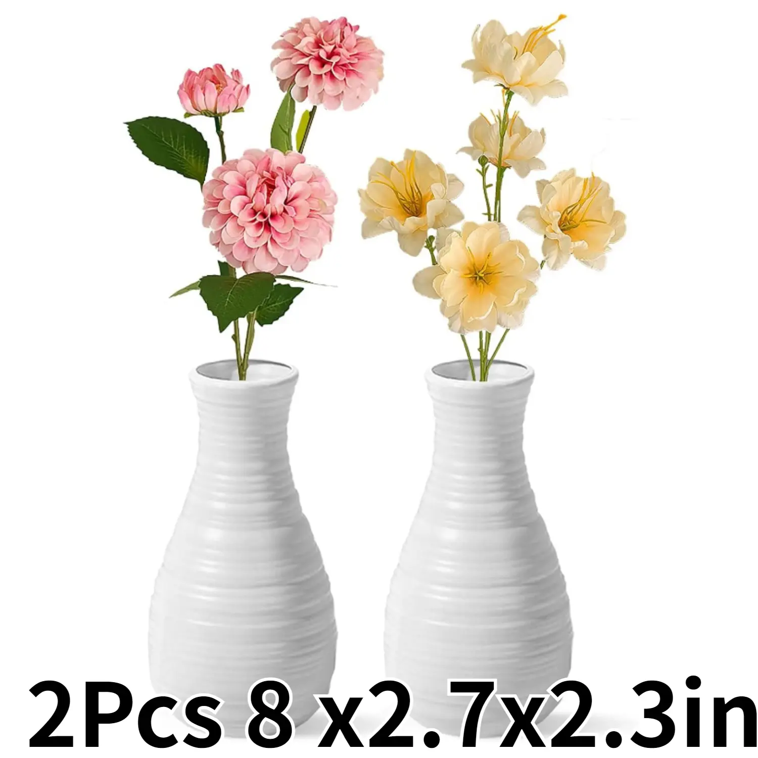 2-Pcs 8x2.7in Composite Plastic Decorative Flower Vases - Ceramic Look, Shatter-Resistant for Easy Home Care, Natural Lines Home Decoration, All-Season Holiday Centerpiece Supplies