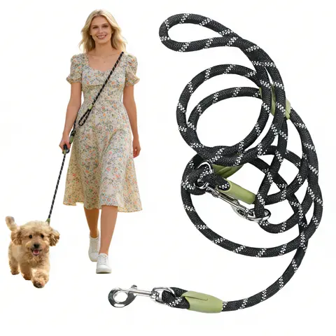 Heavy-Duty Nylon Hands-Free Dog Lead - Adjustable, Reflective Crossbody/Waist Leash for Outdoor Walking, Hiking, Wrist-Free Travel, Compatible with Small, Medium, Large Dogs & Their Collars or Harnesses