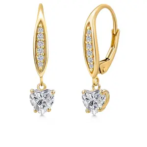 Gem Stone King 10K Yellow Gold 5MM Heart Shape Gemstone Birthstone and Lab Grown Diamond Dangle Earrings for Women | Fine Jewelry Gift for Her Mom Women Wife