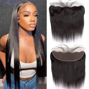 13x4 Lace Frontal Closure Straight and body wave Ear to Ear HD Lace Frontal Pre Plucked 18 Inch Brazilian Virgin Human Hair Frontals Free Part 150% Density Hair Extensions Natural Black
