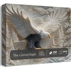 The Carved Eagle Jigsaw Puzzle 1000 Pieces, Majestic Bald Eagle Puzzle Game, Challenging Eagle Wildlife Art Design Animal Puzzles Game for Family Activity Home Decoration