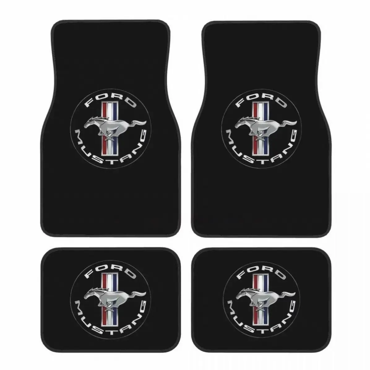 4pcs Horse Logo Flat Print Car Floor Mats, Car Mat Set, Automotive Interior Accessory, Crystal Velvet Fabric, Non-Leather, Absorbent, Anti-Slip, Washable, All-Season Protection